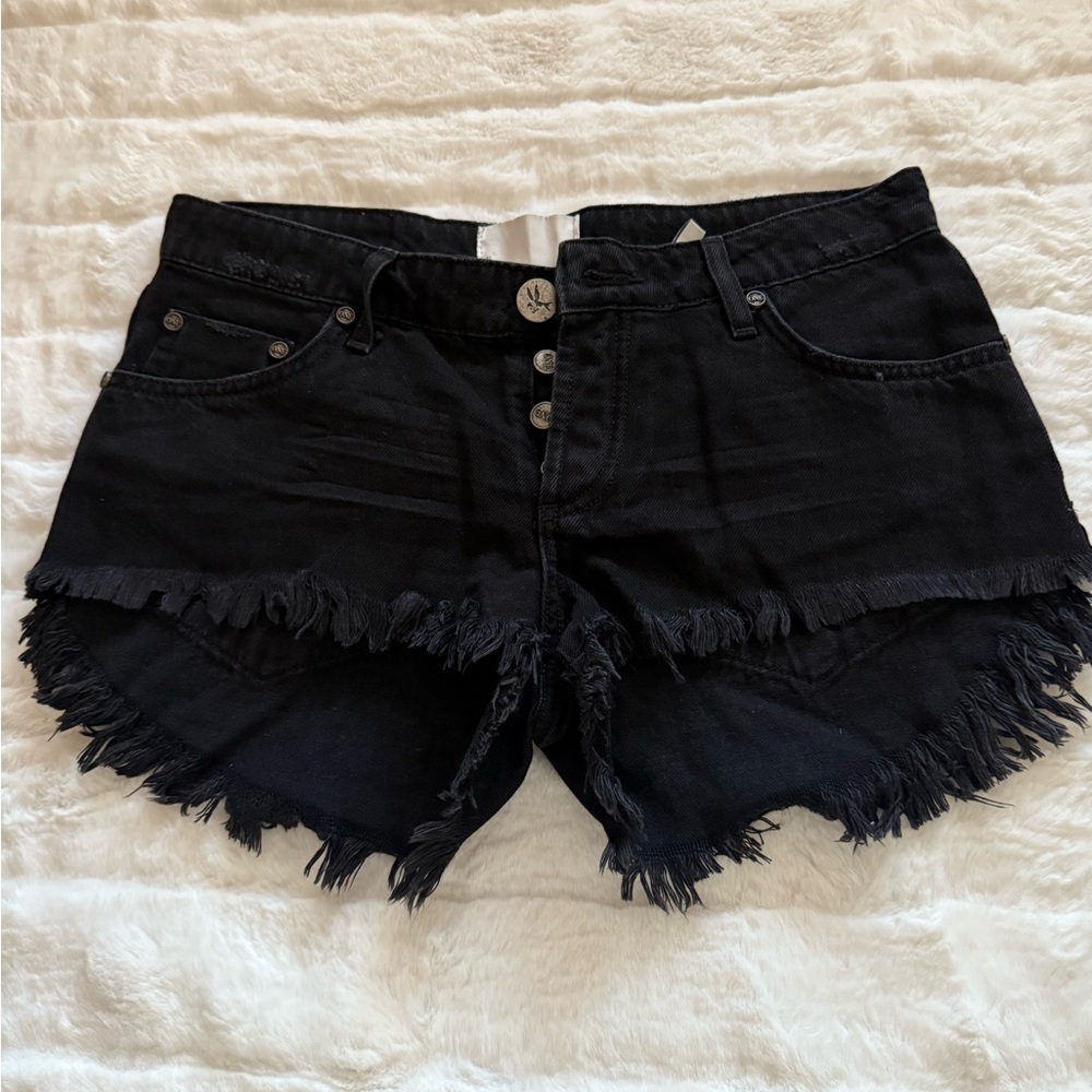 One Teaspoon Black Distressed Jean Shorts